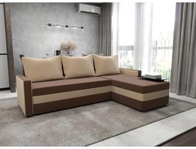 Čalúnená univerzálna rozkladacia rohová sedacia súprava BRISTOL v tvare L hnedá/béžová