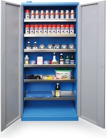 Skriňa na uskladnenie nebezpečných chemických látok, 6 políc, nosnosť 30 kg, 920 x 380 x 1920 mm