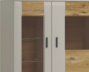 Skrinka s presklením Romy, šedá/dub