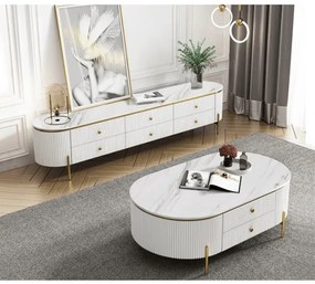 KONFERENČNÝ STOLÍK GASTON BIELY + ZLATÉ NOHY + SYNTETICKÝ MRAMOR