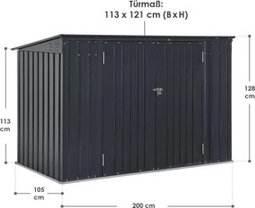 Kovový prístrešok, 3 popolnice, výklopné veko, 200×105×128cm