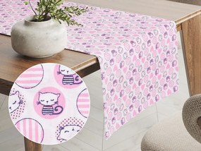Biante Detský bavlnený behúň na stôl Sandra SA-126 Ružové mačičky a srdiečka 20x160 cm
