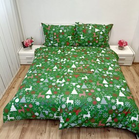 Obliečky bavlnené Vianočné obliečky Sviatočný mix zelený TiaHome 1x Vankúš 90x70cm, 1x Paplón 140x200cm