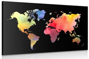 Obraz mapa sveta v akvarelovom prevedení na čiernom pozadí Varianta: 120x80