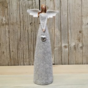 Anjel so srdiečkom strieborný dekorácia z polyresinu 12x28,5x6,5cm