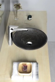 Sapho Sapho, BLOK 1 kamenné umývadlo priemer 40cm, matný tmavý kameň, 2401-02
