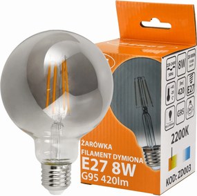 BERGE LED žiarovka G95 - E27 - 8W - FILAMENT - dymová - teplá biela