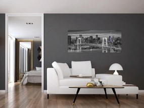 Obraz - Veľkomesto s fialovou vežou (120x50 cm)