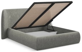 Sivá čalúnená dvojlôžková posteľ s úložným priestorom s roštom 140x200 cm Hauke – Makamii