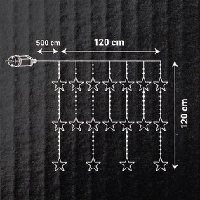 Svetelný vonkajší záves Stars, 120x120cm, LED, studená biela, časovač, 8 funkcií, 120 cm