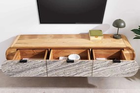 Dizajnový závesný TV stolík Callison 160 cm akácia / vzor kameň