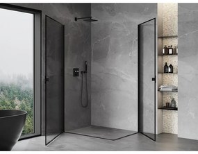 Mexen Mist-B Duo, 2-krídlový výklopný sprchový kút 90 x 80 cm, číre sklo-čierny rám, 8A2-090L-080P-70-70