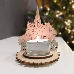 AMADEA Drevený svietnik kostol, 10 cm