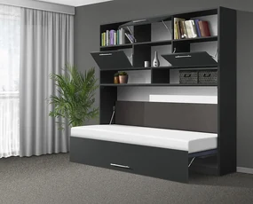 Nabytekmorava Sklápacia posteľ VS1056 MAX, 200x90cm farba lamina: dub sonoma tmavá/biele dvere, Varianta dverí: lesklé