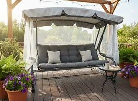 CH ZÁHRADNÁ HOJDAČKA S MOSKYTIÉROU 220 x 130 x 175 CM ŠEDÁ S FUNKCIOU LEŽANÍKA