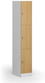Šatníková skrinka s úložnými boxmi, 3 boxy, 1850 x 300 x 500 mm, otočný zámok, laminované dvere, buk