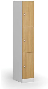 Šatníková skrinka s úložnými boxmi, 3 boxy, 1850 x 300 x 500 mm, otočný zámok, laminované dvere, buk
