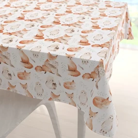 Biante Detský bavlnený štvorcový obrus Sandra SA-523 Líšky a sovy na bielom 140x140 cm