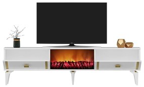 TV stolík/skrinka s krbom Tobuvu 2 (biela + zlatá) . Vlastná spoľahlivá doprava až k Vám domov. 1095521
