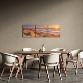 Obraz - Pláž pri západe slnka (s hodinami) (90x30 cm)