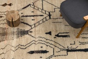 Ručne tkaný vlnený koberec BERBER BJ1077 Boujaad berber Boho, béžový / čierny