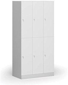 Šatníková skrinka s úložnými boxmi, 6 boxov, 1850 x 900 x 500 mm, cylindrický zámok, laminované dvere, biela
