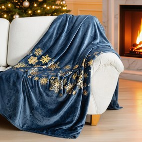 VIANOČNÁ FLEECOVÁ DEKA JOY3 150X200 CM TMAVOMODRÁ