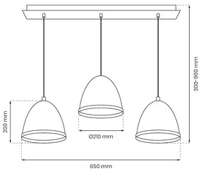Závesné svietidlo Studio, 3x drevené/biele kovové tienidlo, (fi 21cm), w/br