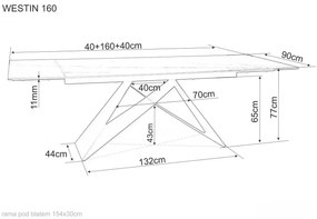 Čierny jedálenský stôl WESTIN I (160-240)X90, rozkladací