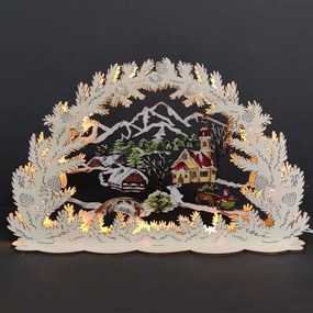 AMADEA Drevený svietiaci portál s motívom dedinky, farebný, 53 cm