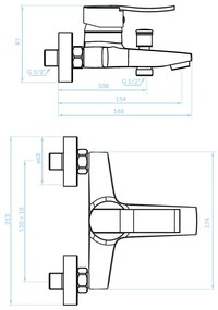 Kuchinox Madera, nástenná vaňová batéria 150mm, chrómová, LAV-BQM_010D