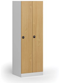 Kovová šatníková skrinka, 2-dverová, 1850 x 600 x 500 mm, zámok s čítačkou RFID kariet, laminované dvere, buk
