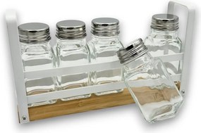 5Five® Sada 5 ks hranatých koreničiek v praktickom stojane BALM, biely kov, drevo, 21,8 x 5,2 x 12,6 cm