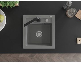 Mexen Vito, 1-komorový granitový drez 520x490x210 mm, čierna batéria Rita, šedá, 6503-71-670300-70