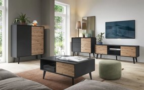 Široká TV skrinka Willow, čierna/dub artisan