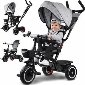 Detská trojkolka Tiny Bike 3 v 1 so strieškou, otočná SP0650 sivá