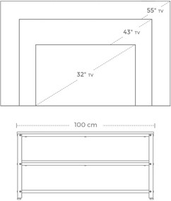 VASAGLE TV stolík industriálny drôtená polica 100 x 52 x 40 cm