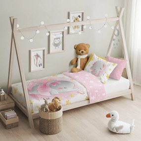Detské bavlnené obliečky do postieľky 135x100 cm CUDDLES - Sloník - ružové