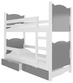 Detská poschodová posteľ MARABA, 180x75, biela/sivá