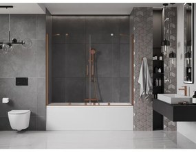 Mexen Velar Duo, vaňová zástena 2-krídlová s posuvnými dverami 190 x 150 cm, 8mm číre sklo, medený matný profil, 896-190-000-02-65