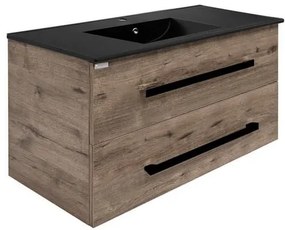 Kúpeľňová skrinka s čiernou úchytkou a umývadlom SAT Cube Way 100x53x46 cm dub Wellington mat CUBE46C1002DWMODC