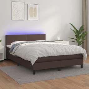 Boxspring posteľ s matracom a LED hnedá 140x200 cm umelá koža 3134108