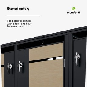 Blumfeldt BinSafe, box na odpadky, 3 odpadkové koše, 240 l, uzamykateľný, pozinkovaná oceľ odolná voči poveternostným vplyvom