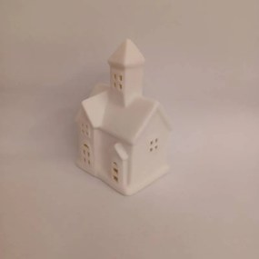 DECOLED Keramický kostelíček, 7,5 x 6 x 12 cm, teple bílá
