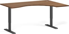 Ergonomický výškovo nastaviteľný stôl, 160x120 cm, 1 motor, L/P, čierna podnož, orech
