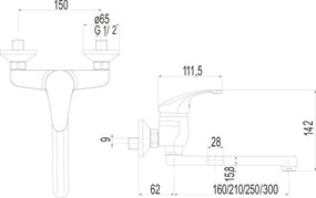 Mereo, Mereo Drezová nástenná batéria, Sonáta, 150 mm, s ramienkom plochým rovným 300 mm, chróm, MER-CB30206N