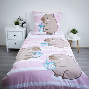Ružová bavlnená detská obliečka na jednolôžko 140x200 cm Kapybara – Jerry Fabrics