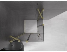 Mexen Velar Duo, sprchový kút s posuvnými dverami 90 x 90 cm, 8mm šedé sklo, zlatá matná, 871-090-090-42-55