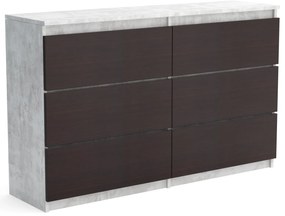 Veľká komoda 6 zásuviek ARIE šírka 120cm Beton/Wenge