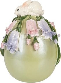 Dekorácia zelené vajíčko zdobené kvetmi a králikom - Ø 14*17 cm
